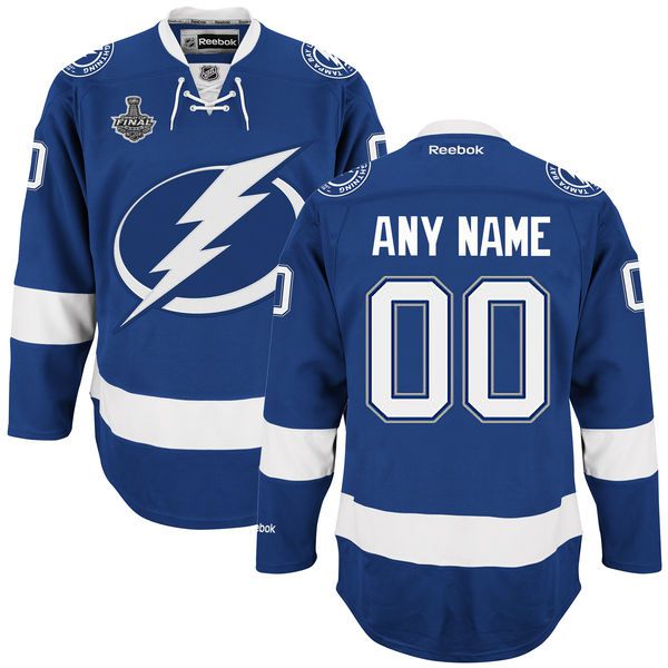 Men Reebok Blue Tampa Bay Lightning Premier Home Stanley Cup Finals Custom NHL Jersey->->Custom Jersey